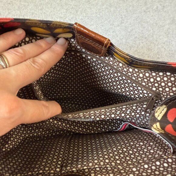 ORLA KIELY Multicolored Brown Pink Stem Print Laminate Canvas Handbag Tote Purse - Picture 13 of 16